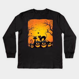 Cats of Halloween in september we wear gold Kids Long Sleeve T-Shirt